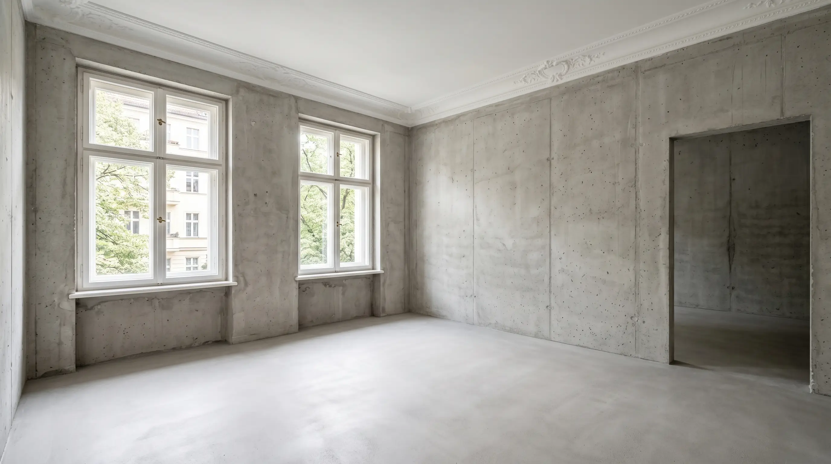 Altbau-Wohnung nach Entkernung — sauber und bereit zur Renovierung
